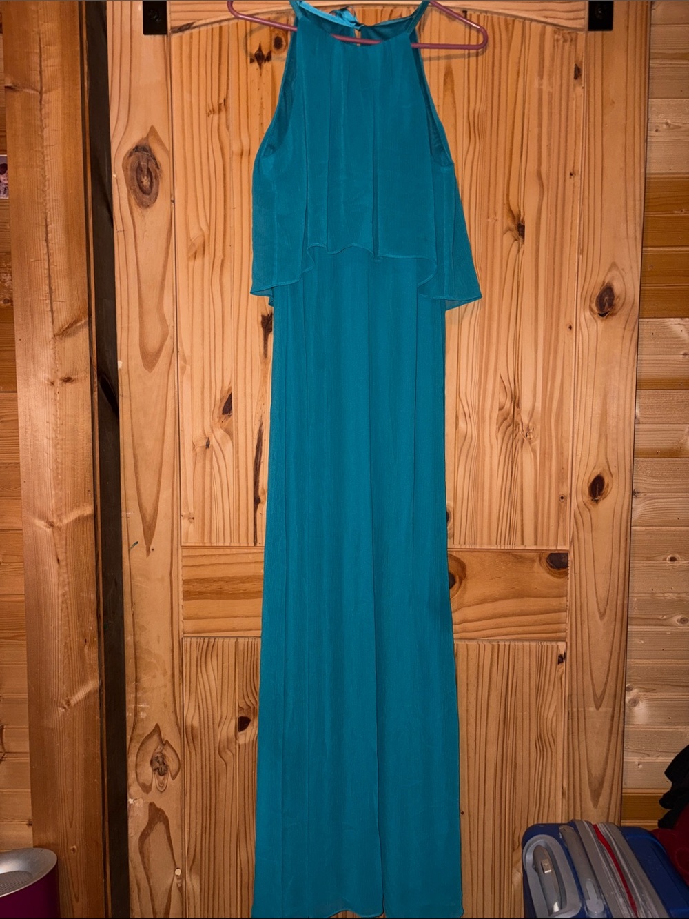 David's Bridal Teal Halter-Style Maxi Dress